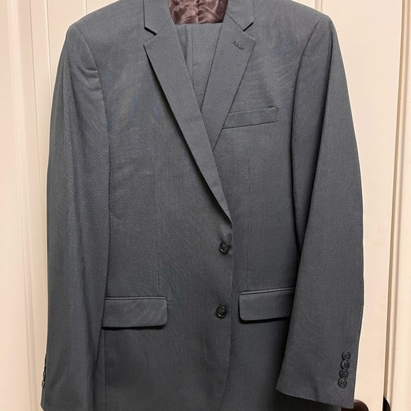 Michael Kors Blue Grey Suit 42L 34x31 altered pants
